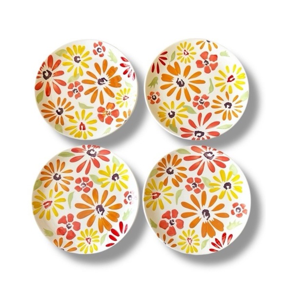 Pier 1 Other - Pier 1 Imports "Flowers" Set Of 4 Dinner Plates 10 7/8" Handpainted Earthenware